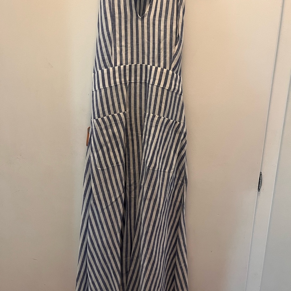 Begins Dolic linen halter button back dress with front pockets